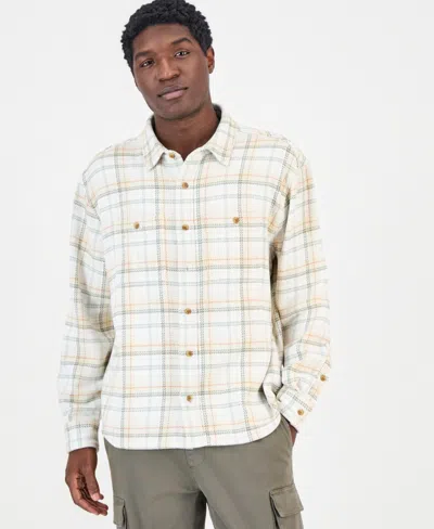 Sun + Stone Men's Plaid Flannel Overshirt, Macy's Exclusive In Neutral