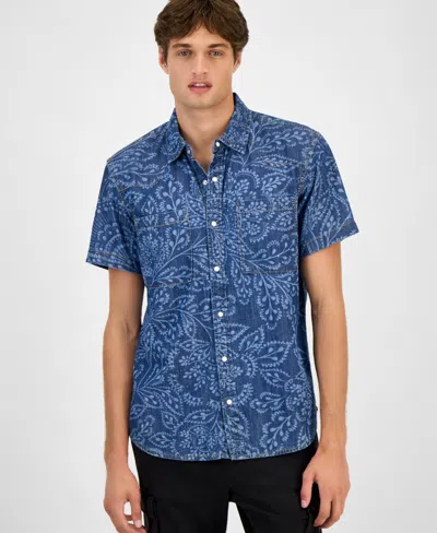 Sun + Stone Men's Printed Denim Shirt, Macy's Exclusive In Blue