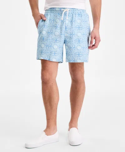 Sun + Stone Men's Printed Linen Blend 6" Pull-on Shorts, Macy's Exclusive In Blue