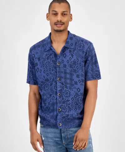 Sun + Stone Men's Printed Short-sleeve Cardigan, Macy's Exclusive In Blue