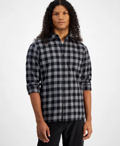 Sun + Stone Men's Rama Check Shirt, Created For Macy's In Titanium Grey