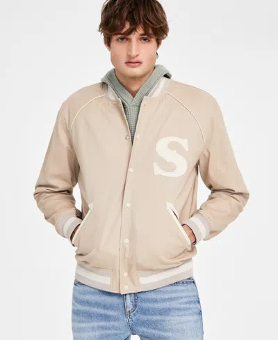 Sun + Stone Men's Rancher Logo Varsity Jacket, Exclusively At Macy's In Western Dune