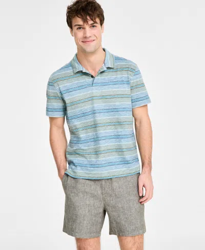 Sun + Stone Men's Regular-fit Textured Stripe Polo Shirt, Exclusively At Macy's In Blue Hail