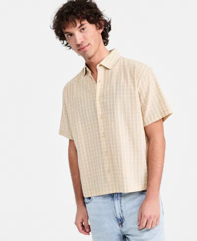 Sun + Stone Men's Relaxed Crop Nolan Plaid Shirt, Macy's Exclusive In Neutral