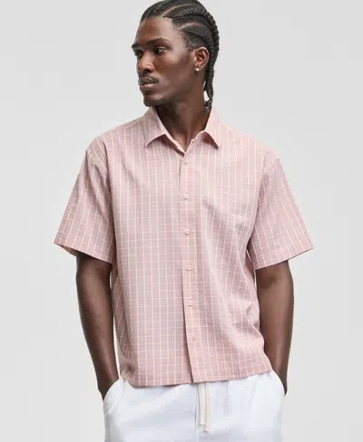 Sun + Stone Men's Relaxed Crop Nolan Plaid Shirt, Macy's Exclusive In Pink