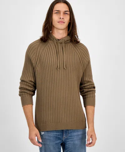 Sun + Stone Men's Ribbed Hooded Sweater, Created For Macy's In Black