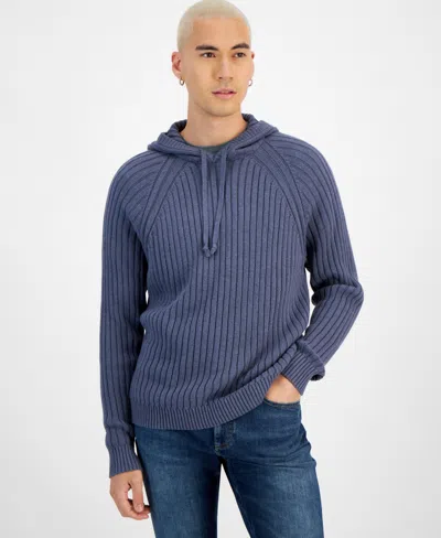 Sun + Stone Men's Ribbed Hooded Sweater, Created For Macy's In Midnight Sea Hr