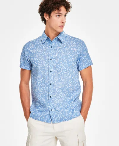 Sun + Stone Men's Richard Regular-fit Floral Button-down Linen Blend Shirt, Created For Macy's In Mellow Blue