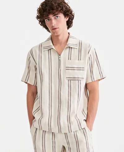 Sun + Stone Men's Roan Cotton Striped Quarter-zip Shirt, Macy's Exclusive In White
