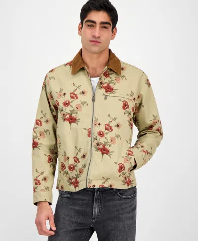 Sun + Stone Men's Sean Long Sleeve Corduroy-collar Zip-front Floral Jacket, Exclusively At Macy's In Twill