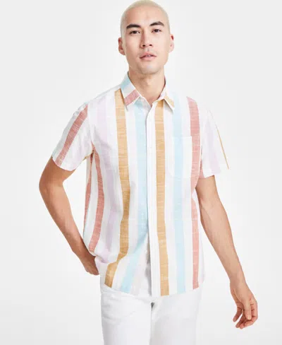 Sun + Stone Men's Short Sleeve Button-front Striped Shirt, Created For Macy's In Desert Peach