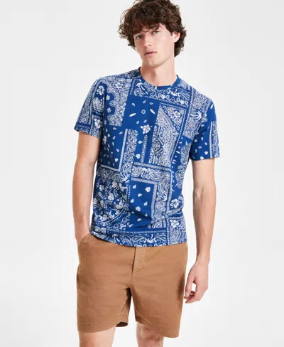 Sun + Stone Men's Short Sleeve Crewneck Bandana Print T-shirt, Created For Macy's In Twilight Navy