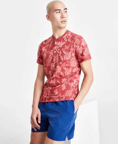 Sun + Stone Men's Short Sleeve Floral Print Henley, Created For Macy's In Night Flower