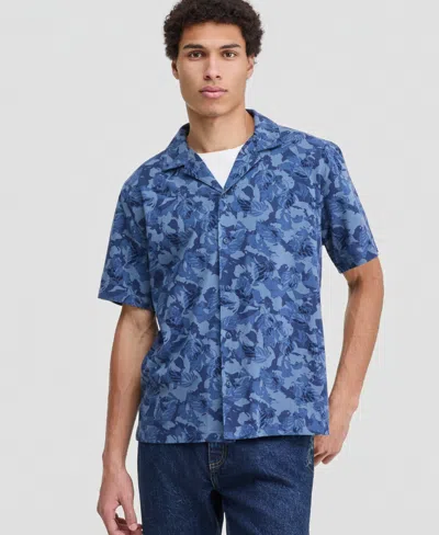 Sun + Stone Men's Short-sleeve Leaf Print Button-front Camp Shirt, Macy's Exclusive In Blue