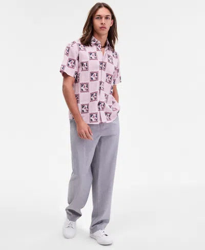 Sun + Stone Sun Stone Mens Mosaic Tile Short Sleeve Button Up Shirt Linen Blend Pants Macys Exclusive In Pink