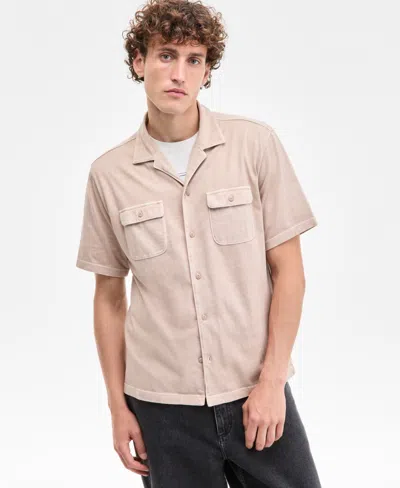 Sun + Stone Men's Short Sleeve Washed Button-front Camp Shirt, Exclusively At Macy's In Neutral