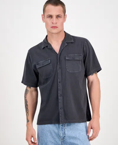 Sun + Stone Men's Short Sleeve Washed Button-front Camp Shirt, Exclusively At Macy's In Black
