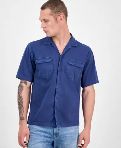 Sun + Stone Men's Short Sleeve Washed Button-front Camp Shirt, Exclusively At Macy's In Blue