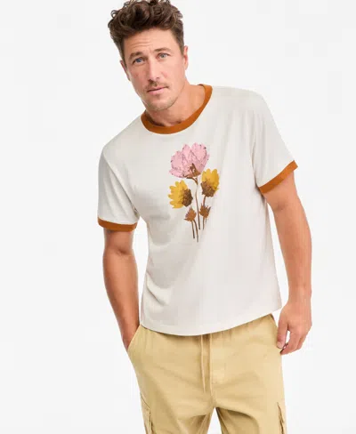 Sun + Stone Men's Short-sleeve Floral Ringer Cotton T-shirt, Macy's Exclusive In Vintage White