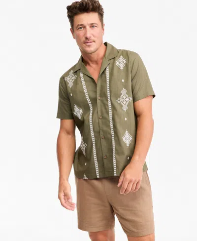 Sun + Stone Men's Short-sleeve Geometric Embellished Shirt, Macy's Exclusive In Simple Sage Combo