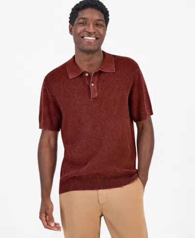 Sun + Stone Men's Short-sleeve Textured Polo Sweater, Macy's Exclusive In Brown