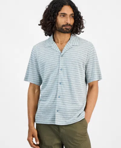 Sun + Stone Men's Short-sleeve Wave Textured Camp Collar Shirt, Macy's Exclusive In Tidebound Combo
