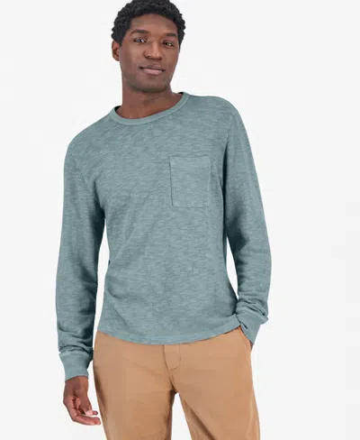 Sun + Stone Men's Slub-knit Long-sleeve Pocket T-shirt, Macy's Exclusive In Blue