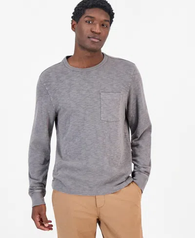 Sun + Stone Men's Slub-knit Long-sleeve Pocket T-shirt, Macy's Exclusive In Gray