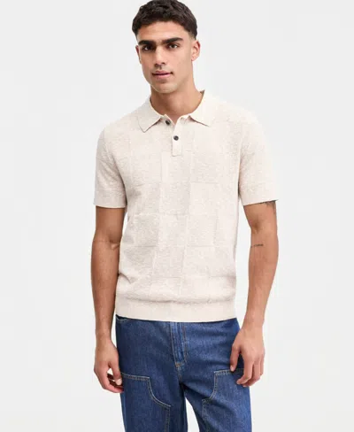 Sun + Stone Men's Square Stitch Marled Polo Shirt, Macy's Exclusive In Neutral