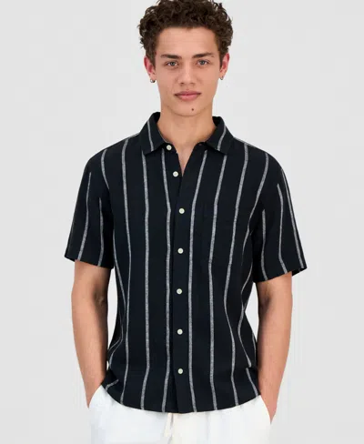 Sun + Stone Men's Striped Linen & Cotton Short-sleeve Shirt, Macy's Exclusive In Black