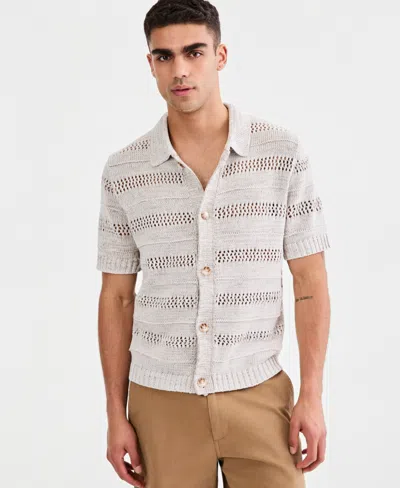 Sun + Stone Men's Striped Open-stitch Button Sweater, Macy's Exclusive In White