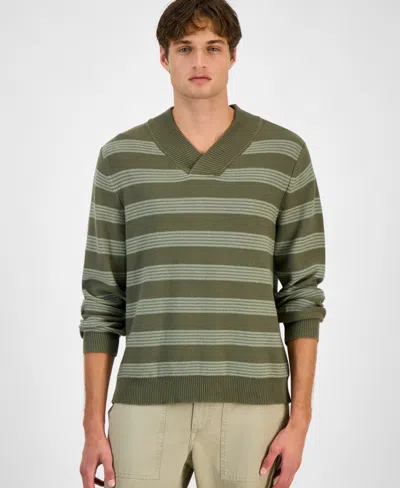 Sun + Stone Men's Striped Shawl-collar Sweater, Macy's Exclusive In Green
