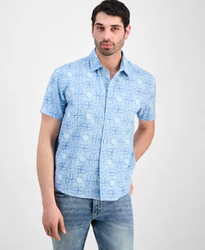 Sun + Stone Men's Sunshine Linen Blend Short-sleeve Shirt, Macy's Exclusive In Blue