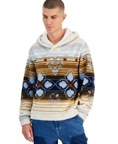 Sun + Stone Men's Tate Geo Stripe-print Fleece Hoodie, Created For Macy's In Stone Block