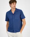 Sun + Stone Men's Textured Chevron Knit Short Sleeve Button-front Camp Shirt, Created For Macy's In Blue