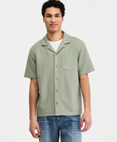 Sun + Stone Men's Textured Chevron Knit Short Sleeve Button-front Camp Shirt, Created For Macy's In Green