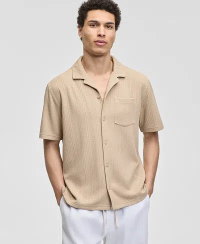 Sun + Stone Men's Textured Chevron Knit Short Sleeve Button-front Camp Shirt, Created For Macy's In Brown