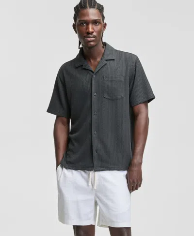 Sun + Stone Men's Textured Chevron Knit Short Sleeve Button-front Camp Shirt, Created For Macy's In Gray