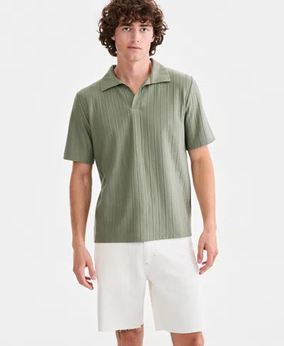Sun + Stone Men's Textured Johnny-collar Polo Shirt, Macy's Exclusive In Green