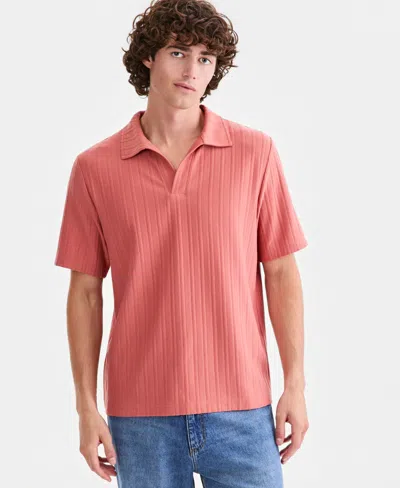 Sun + Stone Men's Textured Johnny-collar Polo Shirt, Macy's Exclusive In Pink