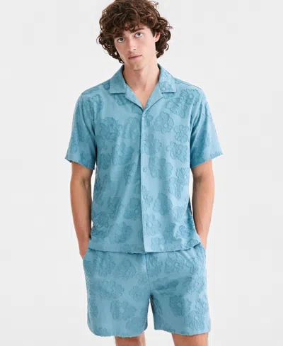 Sun + Stone Men's Textured-florals Knit Camp Shirt, Macy's Exclusive In Blue