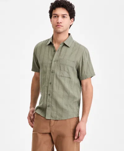 Sun + Stone Men's Textured-stripe Short-sleeve Shirt, Macy's Exclusive In Green