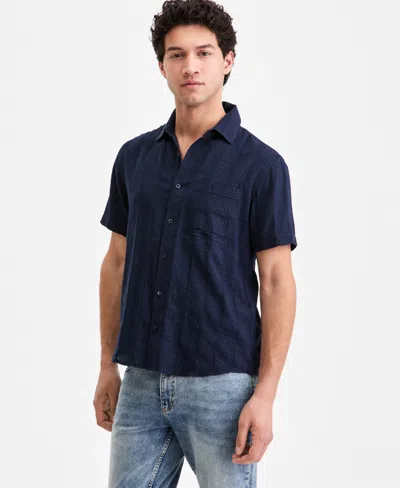 Sun + Stone Men's Textured-stripe Short-sleeve Shirt, Macy's Exclusive In Blue