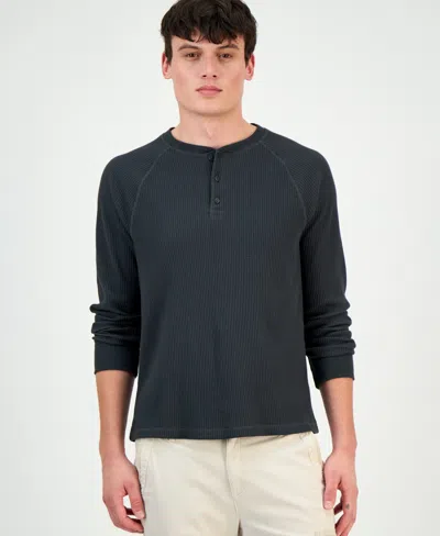 Sun + Stone Men's Thermal Waffle-knit Henley Shirt, Macy's Exclusive In Black