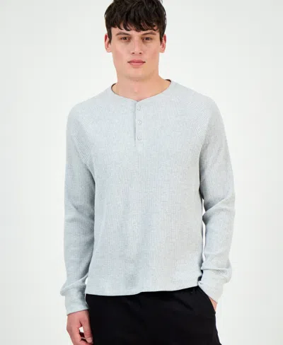 Sun + Stone Men's Thermal Waffle-knit Henley Shirt, Macy's Exclusive In Gray