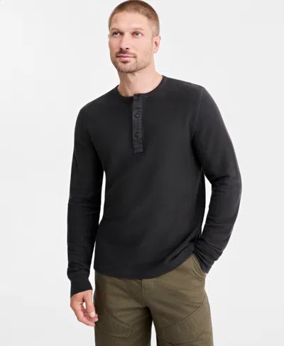 Sun + Stone Men's Thermal-knit Long-sleeve Henley, Macy's Exclusive In Garment-dyed Black Shadow