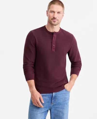 Sun + Stone Men's Thermal-knit Long-sleeve Henley, Macy's Exclusive In Garment-dyed Deep Oxblood
