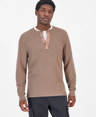 Sun + Stone Men's Thermal-knit Long-sleeve Henley, Macy's Exclusive In Garment-dyed Just Java