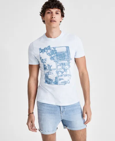 Sun + Stone Men's Tropical Graphic Short-sleeve T-shirt In Dream Cloud Blu
