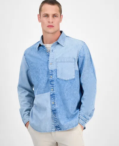 Sun + Stone Men's Voile Long Sleeve Button-front Denim Panel Shirt, Exclusively At Macy's In Blue